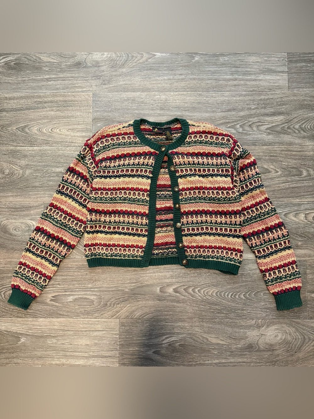 vintage lizsport cotton knit patterned button down cardigan sweater top